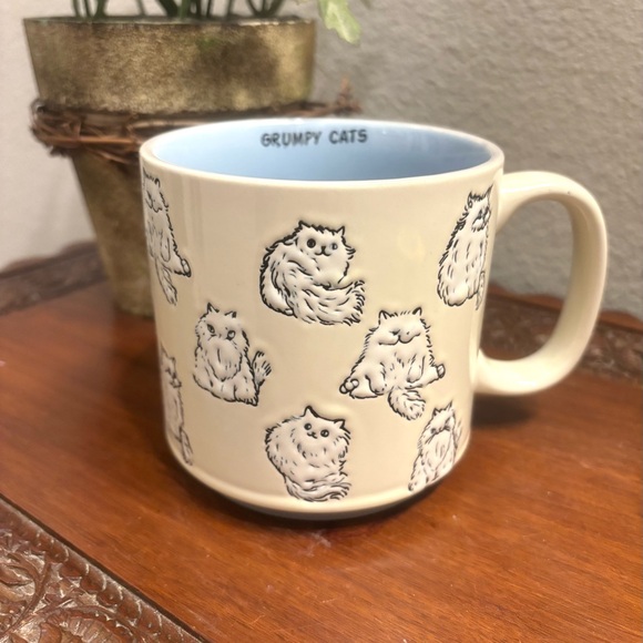 GRUMPY CATS NOVELTY COFFEE MUG CERAMIC TWO TONED ETCHED CAT LOVERS MUG 16oz NEW - Picture 1 of 6
